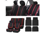 Full Set Car Auto Seat Covers Red Black with Heavy Duty Floor Mats 2 Headrest