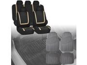 Car Seat Covers Beige Black For Auto Full Set w Heavy Duty Floor Mats 5 Headrest