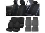 Full Set Car Auto Seat Covers Solid Black with Heavy Duty Floor Mats 2 Headrest