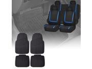 Car Seat Covers Blue Black For Auto Full Set w Heavy Duty Floor Mats 4 Headrest