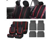 Full Set Car Auto Seat Covers Red Black with Heavy Duty Floor Mats 2 Headrest