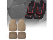Car Seat Covers Red Black For Auto Full Set w Heavy Duty Floor Mats 4 Headrest