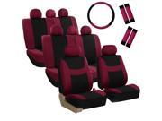 Car Seat Covers for Auto SUV Van Truck 3 Row Burgundy w Steering Wheel Belt Pad