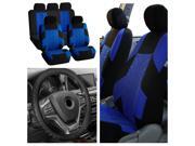 FH Group Travel Master Seat Covers for Car Blue Black with Steeing Wheel Cover