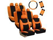 Car Seat Covers for Auto SUV Van Truck 3 Row Orange w Steering Wheel Belt Pad