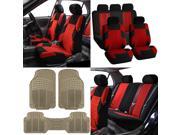 Auto Vehicle Seat Covers Combo with Floor Mats Red