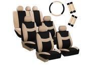 Car Seat Covers for Auto SUV Van Truck 3 Row Beige w Steering Wheel Belt Pad