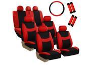 Car Seat Covers for Auto SUV Van Truck 3 Row Red w Steering Wheel Belt Pad