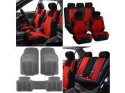 Auto Vehicle Seat Covers Combo with Gray Floor Mats Red