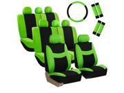 Car Seat Covers for Auto SUV Van Truck 3 Row Green w Steering Wheel Belt Pad