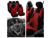 FH Group Travel Master Seat Covers for Car Red Black with Steeing Wheel Cover