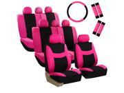 Car Seat Covers for Auto SUV Van Truck 3 Row Pink w Steering Wheel Belt Pad
