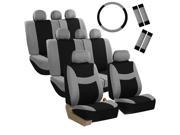 Car Seat Covers for Auto SUV Van Truck 3 Row Gray w Steering Wheel Belt Pad