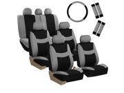 Car Seat Covers for Auto SUV Van Truck 3 Row Gray w Steering Wheel Belt Pad