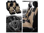 FH Group Travel Master Seat Covers for Car Beige Black with Steeing Wheel Cover