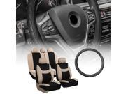 FH Group Seat Covers Combo for Auto with Beige Seat with Leather Steering Wheel Cover