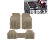 Car Floor Mats for All Weather Rubber 3pc Set Tactical Fit Heavy Duty Beige w Dash Pad