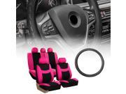 FH Group Seat Covers Combo for Auto with Pink Seat with Leather Steering Wheel Cover