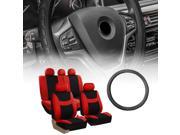 FH Group Seat Covers Combo for Auto with Red Seat with Leather Steering Wheel Cover