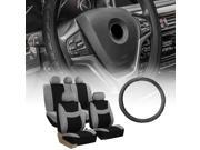 FH Group Seat Covers Combo for Auto with Gray Seat with Leather Steering Wheel Cover