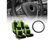 FH Group Seat Covers Combo for Auto with Green Seat with Leather Steering Wheel Cover