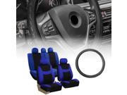 FH Group Seat Covers Combo for Auto with Blue Seat with Leather Steering Wheel Cover