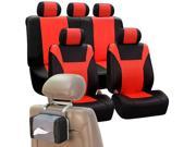 Tangerine Black Faux Leather Car Seat Covers with Tissue Dispenser for Auto Vehicle