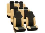 3Row Highback SUV Van Seat Covers Royal Leather for Auto Black Beige