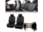 PU Leather Front Bucket Pair Black for Auto with Seat Back Cushion Pad Beige for Auto Car SUV Truck