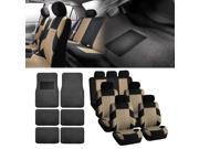 7 Seaters SUV VAN 3 Row Car Seat Covers Beige Black with Black Carpet Floor Mats
