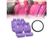 FH Group Floral Purple Car Seat Covers for Auto with Leather Steering Wheel Cover