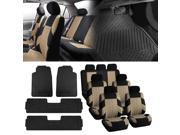 3Row 7 Seats SUV Beige Seat Covers with Black Floor Mats For SUV Van Sedan Truck Auto