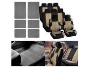 Auto SUV VAN Beige Seat Cover combo with Gray Rubber Floor Mats 8 Seaters