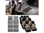 3 Row Beige Black Seat Covers 7 Seats for SUV Van with Gray Carpet Floor Mats