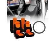 FH Group Flat Cloth Seat Covers Orange Black with Leather Steering Wheel for Auto