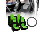 FH Group Flat Cloth Seat Covers Green Black with Leather Steering Wheel for Auto