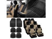 Beige Seat Cover for 3row SUV VAN with Black Heavy Duty Floor Mats 7 Seaters