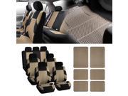 Auto SUV VAN Beige Seat Cover combo with Beige Rubber Floor Mats 7 Seaters