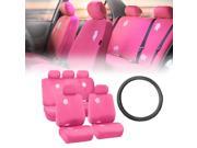 FH Group Floral Pink Car Seat Covers for Auto with Leather Steering Wheel Cover
