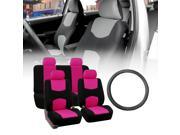 FH Group Flat Cloth Seat Covers Pink Black with Leather Steering Wheel for Auto