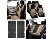 Auto Vehicle Seat Covers Combo with Black Floor Mats Beige
