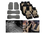 7 Seaters SUV VAN 3 Row Car Seat Covers Beige Black with Gray Floor Mats