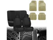 Car Seat Covers Solid Black Black Full Set for Auto w Beige Leather Steering Wheel Cover
