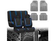 Car Seat Covers Blue Black Full Set for Auto w Gray Leather Steering Wheel Cover
