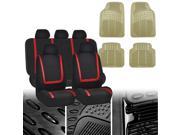 Car Seat Covers Red Black Full Set for Auto w Beige Leather Steering Wheel Cover