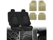Car Seat Covers Solid Black Full Set for Auto w Beige Leather Steering Wheel Cover