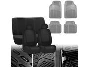 Car Seat Covers Solid Black Black Full Set for Auto w Gray Leather Steering Wheel Cover