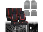 Car Seat Covers Red Black Full Set for Auto w Gray Leather Steering Wheel Cover