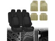 Car Seat Covers Black Full Set for Auto w Beige Leather Steering Wheel Cover