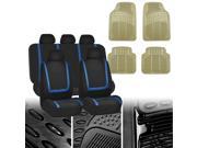 Car Seat Covers Blue Black Full Set for Auto w Beige Leather Steering Wheel Cover